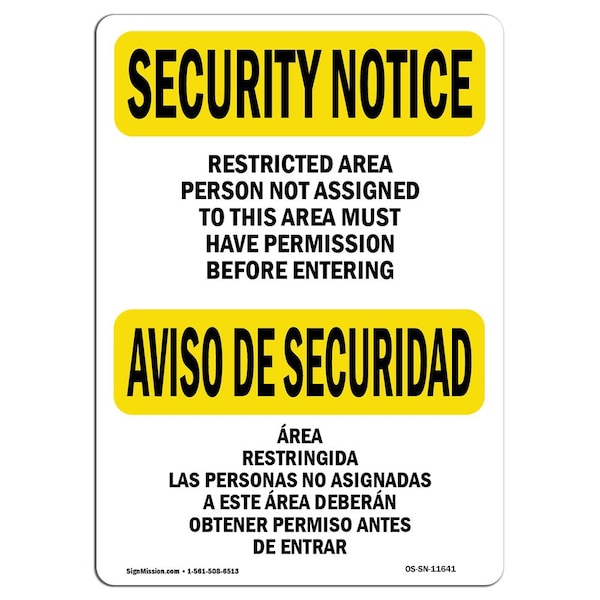 OSHA Security Sign, 3.5" Height, 5" Width, Restricted Area Not Assigned, Landscape, 10PK